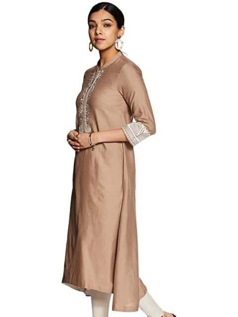 BIBA Womens Mandarin Collar Solid Kurta